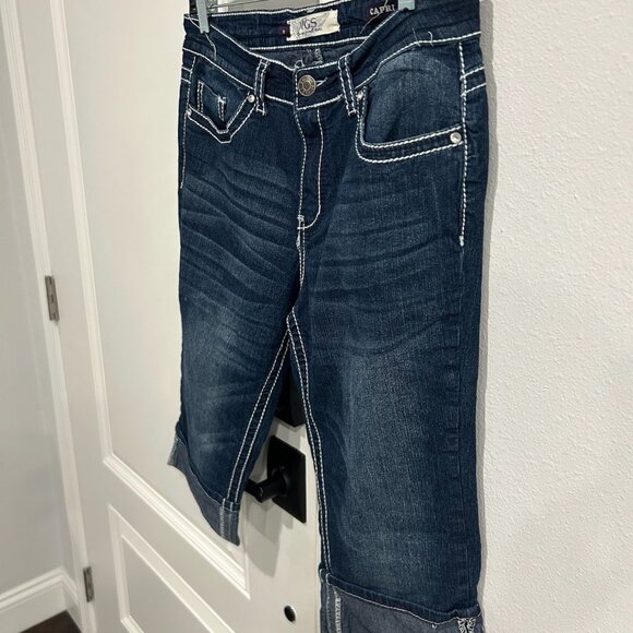 VGS Womens Denim Dark Wash Stretchy Contrast Stitching Bermuda Shorts Size 10 Co - Picture 3 of 10